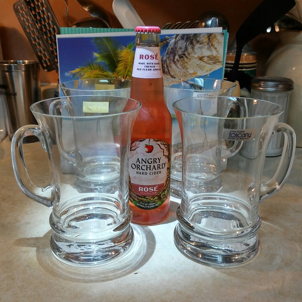 Vtg 70s Handblown Glass Mug Set